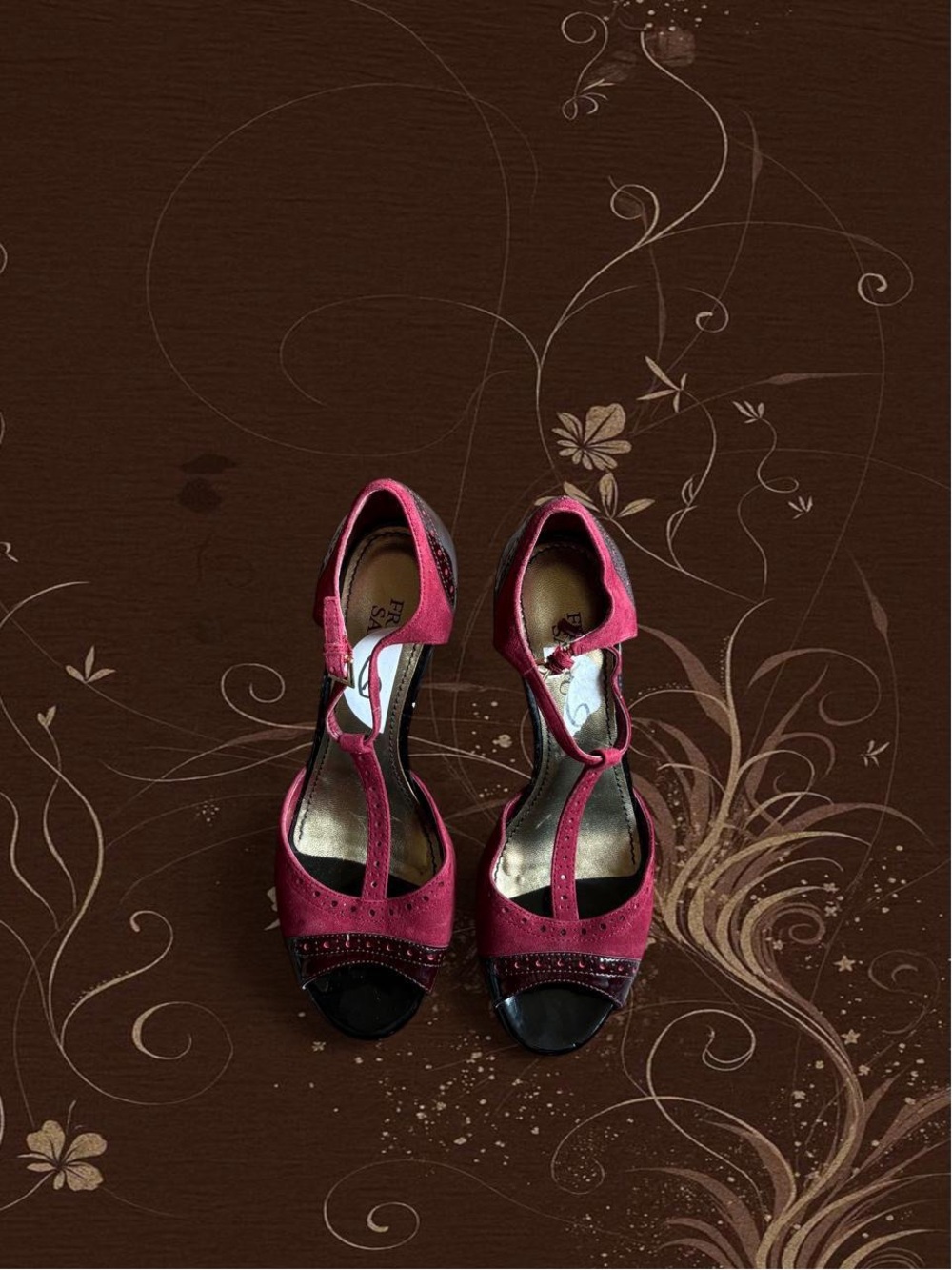 Franco Sarto Women’s Burgundy Suede T-Strap Dress kitten heels